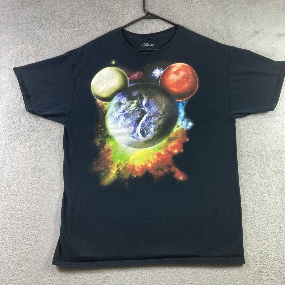 Disney Shirt Adult Large Black Mickey Mouse Ears Earth Planet Space Solar System